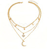 Moon Star Alloy Crystal Rhinestone Pendant 3 Layer Necklaces for Women FS-WG5D7AF-01-1