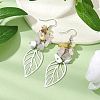 Leaf 201 Stainless Steel Natural Rose Quartz & Natural Howlite & Natural White Moonstone & Natural Yellow Opal Chip Dangle Earrings EJEW-JE06138-01-2