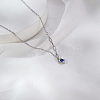 304 Stainless Steel Pave Blue Cubic Zirconia Heart Pendant Cable Chain Necklaces for Women OU4344-2-1