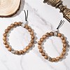 2Pcs 2 Styles Natural Striped Agate & Wood Round Beaded Stretch Bracelets Sets for Men Women BJEW-JB12347-1