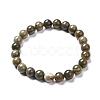 Natural Silver Leaf Jasper Round Beads Stretch Bracelet for Men Women BJEW-JB06824-02-1