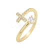 Rack Plating Cross & Heart Brass Micro Pave Cubic Zirconia Cuff Rings for Women RJEW-M028-63G-2