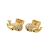 Brass Micro Pave Clear Cubic Zirconia Stud Earrings EJEW-D328-04G-03-4