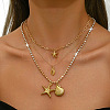 Boho Summber Beach Alloy Crystal Rhinestone Starfish Shell Shape Pendant 3 Layer Necklaces for Women WG7EBB2-01-2
