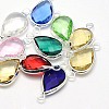 Silver Color Plated Brass Glass Teardrop Links connectors GLAA-J010A-S-1
