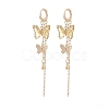 Glass Butterfly Dangle Hoop Earrings with Clear Cubic Zirconia EJEW-TA00153-03-1