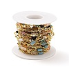 Natural Mixed Gemstone Column & Clear Cubic Zirconia Flat Round Link Chain CHC-G017-01G-3