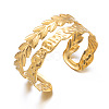 304 Stainless Steel Leaf 2-Line Open Cuff Bangles for Women WG38CFD-04-1
