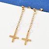 Christian Upside Down Cross 201 Stainless Steel Dangle Stud Earrings EJEW-P314-01B-G-3