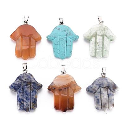 Hamsa Hand/Hand of Miriam Natural & Synthetic Mixed Stone Pendants G-R220-30-1