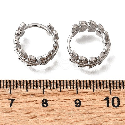 Brass Micro Pave Clear Cubic Zirconia Leaf Hoop Earrings EJEW-P322-15P-1