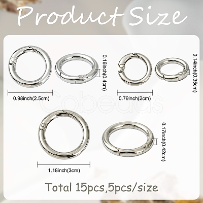 15Pcs 3 Styles Zinc Alloy Spring Gate Rings FIND-YW0011-76-1