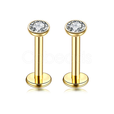 Flat Round Stainless Steel Clear Cubic Zirconia Internally Threaded Labrets WG955BE-06-1
