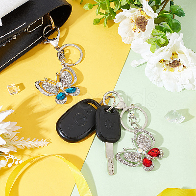 2Pcs 2 Colors Alloy Rhinestone Keychain KEYC-WR0001-06-1