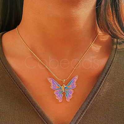 Alloy Enamel Butterfly Pendant Necklaces for Women WG304A4-08-1
