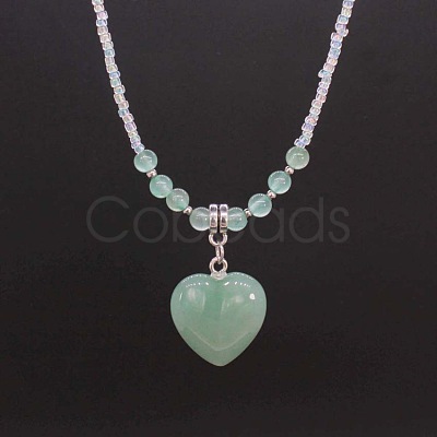 Natural Gemstone Heart Pendant Colorful Glass Seed Beads Beaded Necklaces for Women VA8487-5-1
