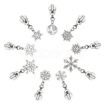 18Pcs 9 Styles Alloy Replacement Zipper Head with Snowflake Tibetan Style Alloy Pendants PALLOY-TAC0158-1