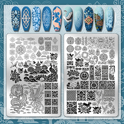 2Pcs 304 Stainless Steel DIY Nail Art Templates MRMJ-PH0003-12-1