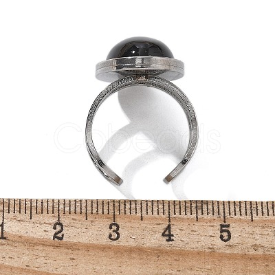 Oval Natural Black Agate Finger Rings RJEW-M062-02P-03-1