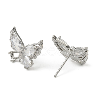 Brass Micro Pave Clear Cubic Zirconia Stud Earring Findings LS-KK-C107-10P-1