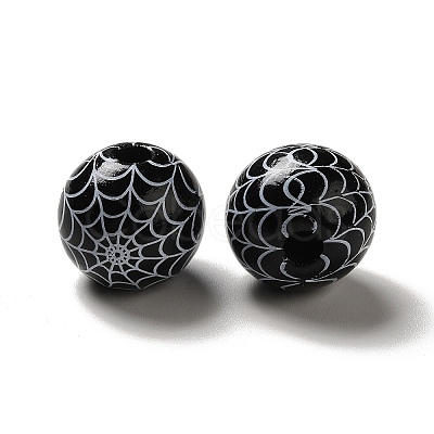 Halloween Printed Spider Webs Colored Wood European Beads WOOD-K007-04C-1