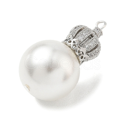 Brass Micro Pave Clear Cubic Zirconia and Creamy White Imitation Pearl Pendants KK-A300-13B-P-1