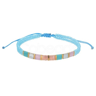 Bohemian Style Glass Seed Bead & Plastic Braided Bead Bracelets QF8968-6-1