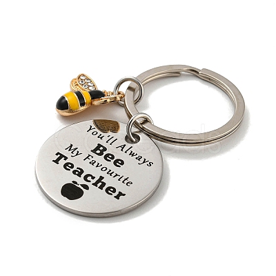 Teacher's Day Gift 201 Stainless Steel Flat Round with Word Keychains KEYC-E040-07P-1