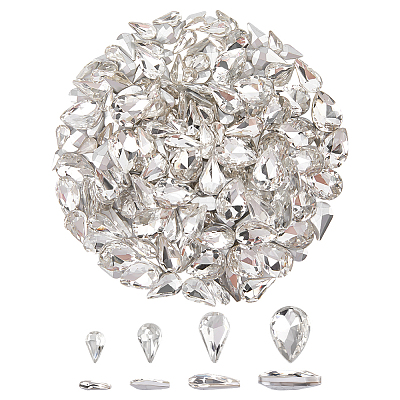 220Pcs 4 Style Glass Rhinestone Cabochons GLAA-FG0001-12-1