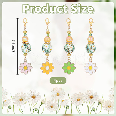 4Pcs Flower Glass Seed & Alloy & Enamel Pendant Decorations HJEW-DR00311-1