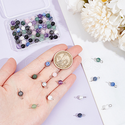 80Pcs 8 Styles Natural Mixed Gemstone Connector Charms PALLOY-UN00002-1