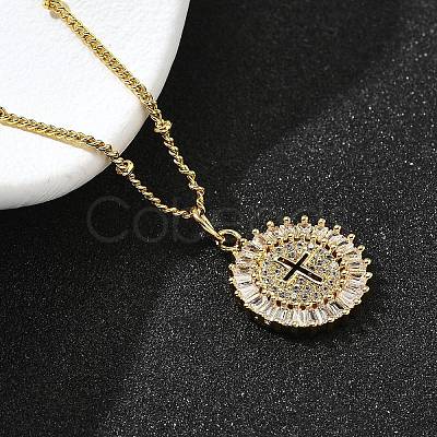 Brass Clear Cubic Zirconia Pendant Necklaces for Women LS-NJEW-A039-02E-G-1