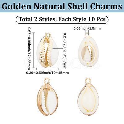 20Pcs 2 Colors Electroplated Natural Cowrie Shell Pendants SSHEL-BBC0001-05-1