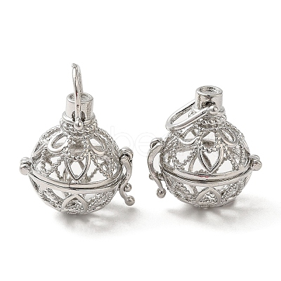 Rack Plating Brass Hollow Round Cage Pendants KK-Z029-03P-1