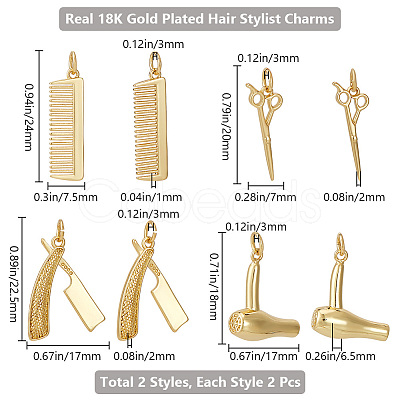 8Pcs 4 Style Brass Pendants KK-BBC0012-91-1