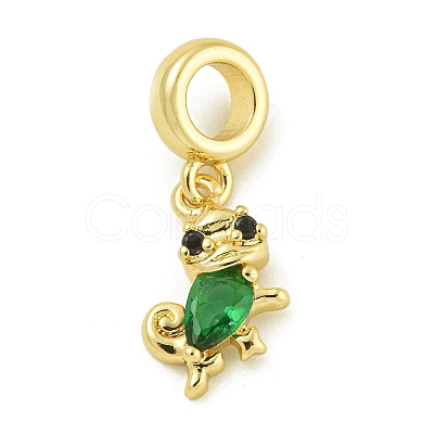 Rack Plating Brass Micro Pave Clear Cubic Zirconia European Dangel Pendants KK-Z067-30G-1