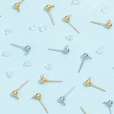 240Pcs 2 Colors Iron Ball Stud Earring Findings KK-CN0003-39-1