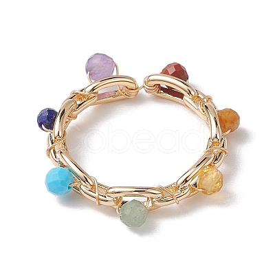 Round Natural Mixed Gemstone Bead Finger Ring RJEW-JR00723-1