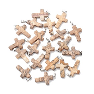 Natural Picture Jasper Pendants G-PW0006-02P-28-1