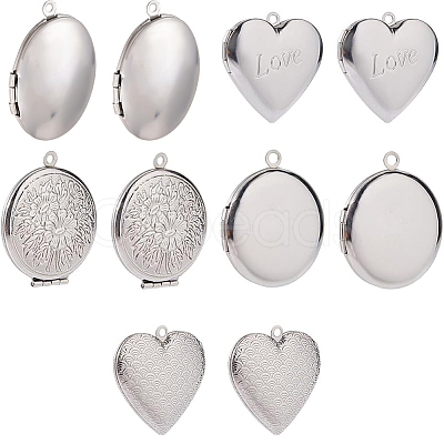 10Pcs 5 Styles 316 Surgical Stainless Steel Locket Pendants STAS-SP0001-94-1