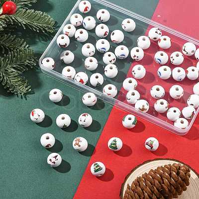 60Pcs 10 Styles Painted Natural Wood Round Beads WOOD-FS0002-46-1