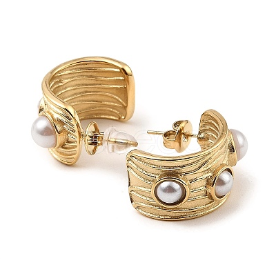 Real 18K Gold Plated 304 Stainless Steel Arch Stud Earrings with Resin Beaded EJEW-G358-01G-02-1