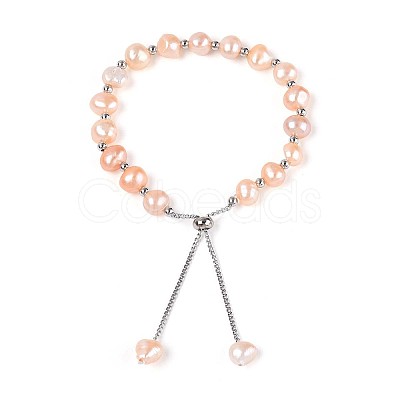 Adjustable Natural Pearl with Brass Chain Slider Bracelets for Women Girl BJEW-T022-16C-1