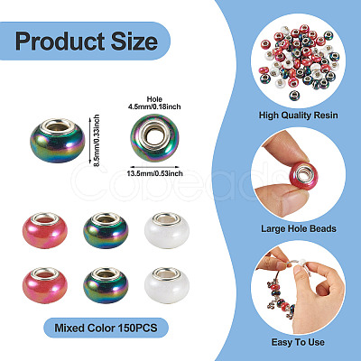 150Pcs Opaque Resin European Beads RESI-TA0004-72B-1