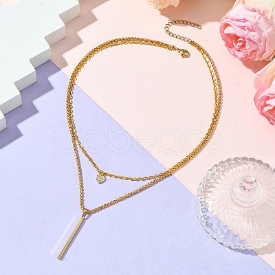 Double Layers Iron & Brass Cubic Zirconia & 304 Stainless Steel Pendant Necklaces NJEW-JN04924-1