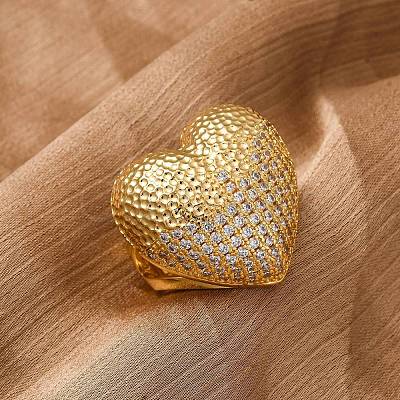 Brass Micro Pave Cubic Zirconia Adjustable Open Cuff Rings for Women RJEW-A072-02G-1