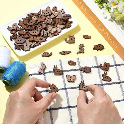100Pcs 8 Styles 2-Hole Wood Buttons BUTT-FS0001-01A-1