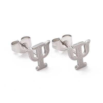 Non-Tarnish 304 Stainless Steel Greek Letter Psi Stud Earrings EJEW-G318-04P-1