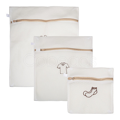 3Pcs 3 Styles Polyester Mesh Zipper Laundry Bags ABAG-TA0002-22-1