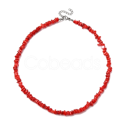 Dyed Natural Freshwater Shell Nuggets Beaded Necklaces NJEW-JN05488-01-1